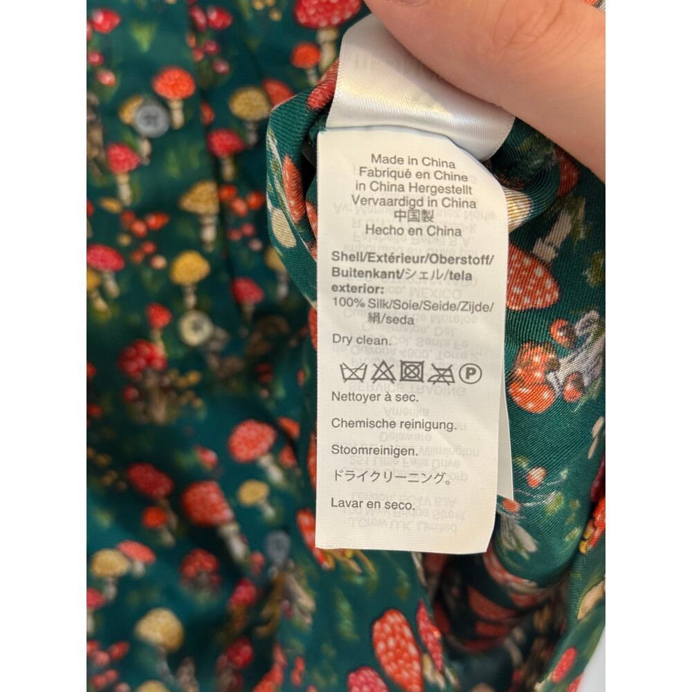 J. Crew Collection silk twill ruffle collar top mushroom floral size M - Picture 4 of 6
